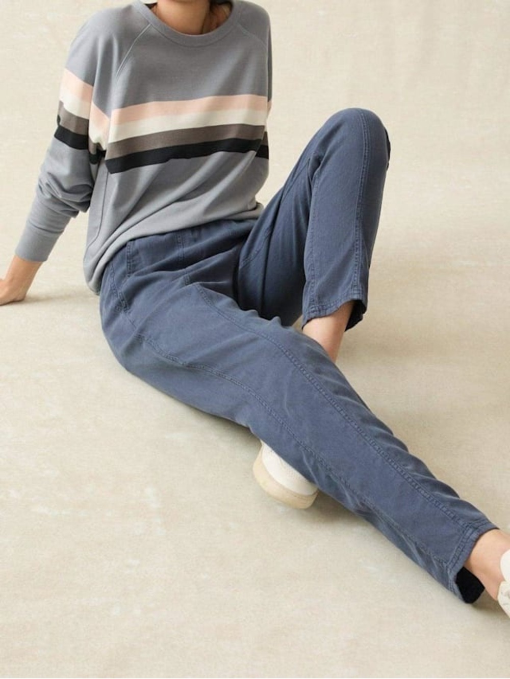 Faherty Navy Blue Linen Blend Arlie Pant Elastic-Waist Joggers